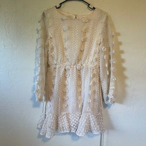 Pink lily pompom off white dress, size small